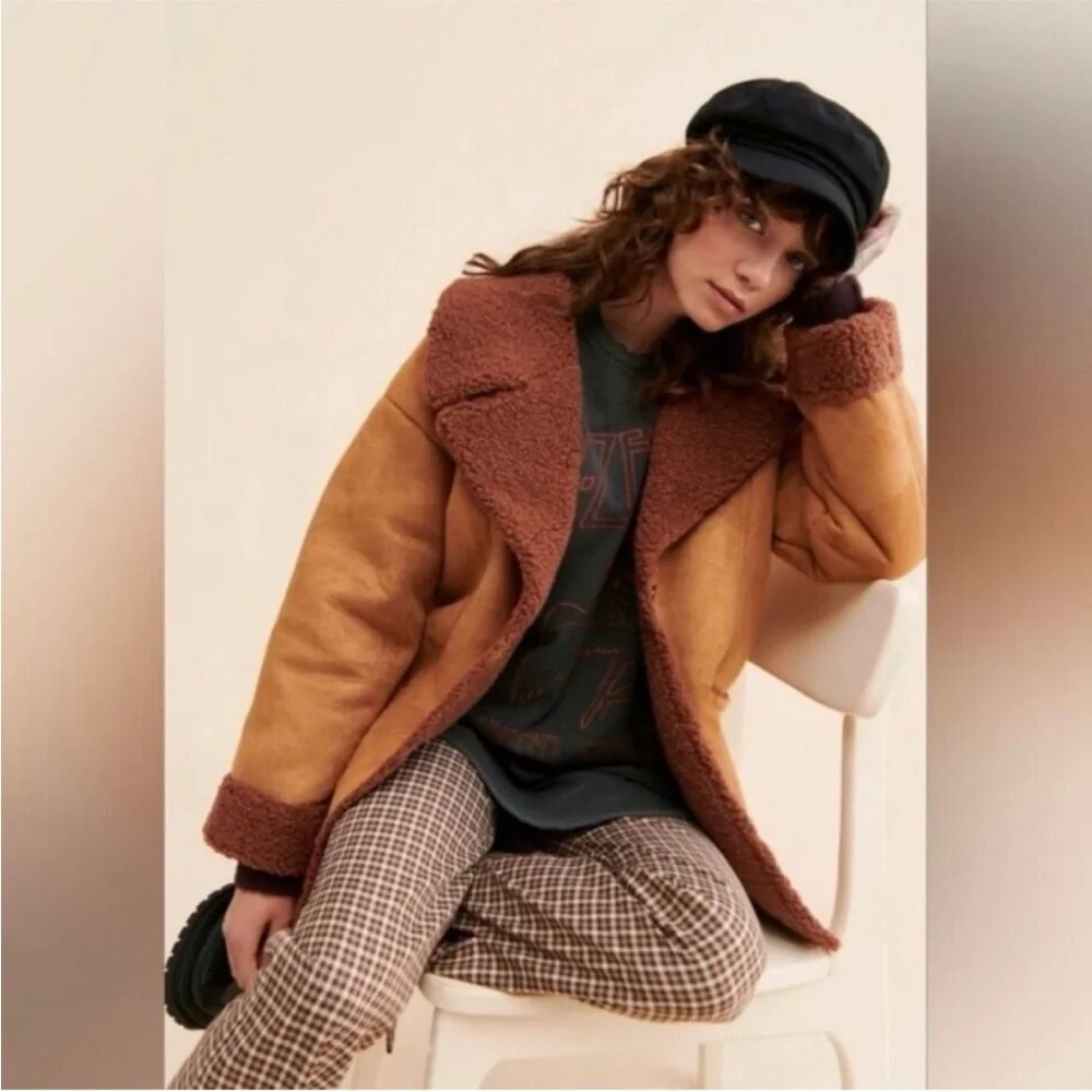 Free People Diogo Colorblock Oversized Coat, Size Medium - Picture 2 of 9